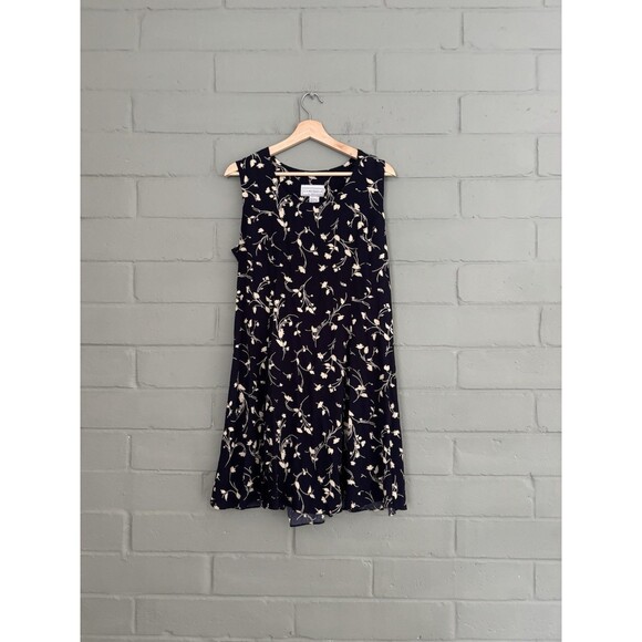 NWT E.D. Michaels by Melanie Druker Vintage Navy Floral Midi Dress Size 12 Boho - Picture 1 of 10